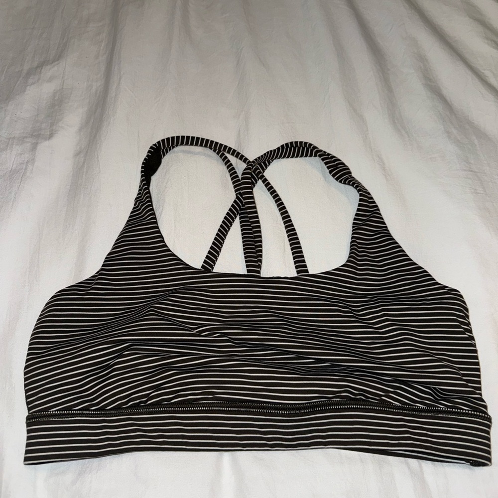 Striped Olive Green and White Women's Sports Bra- Energy Bra